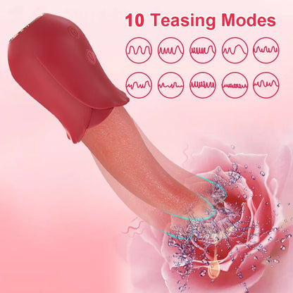 Realistic Licking Tongue Rose Vibrator for Women Nipples Clitoral Stimulation Vibrators Sex Toys for Adult Female Couples 18+