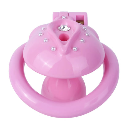 FRRK ABS Mini Clitoris Chastity Cage Three-Way Harness Belt Pearl Decor Intimate Restraint Wearable Gear For Adult 18+ Men