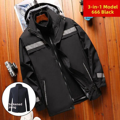 Thickened Fleece Lined Cotton Jacket for Men Work Site Reflective Winter Labor Protection Outerwear Cold Resistant Coat Print...