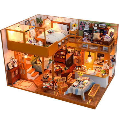 DIY Wooden Dollhouse Miniature Kit Furniture Set for Girls Handmade Model Assembly Toy Educational Birthday Gift for Children