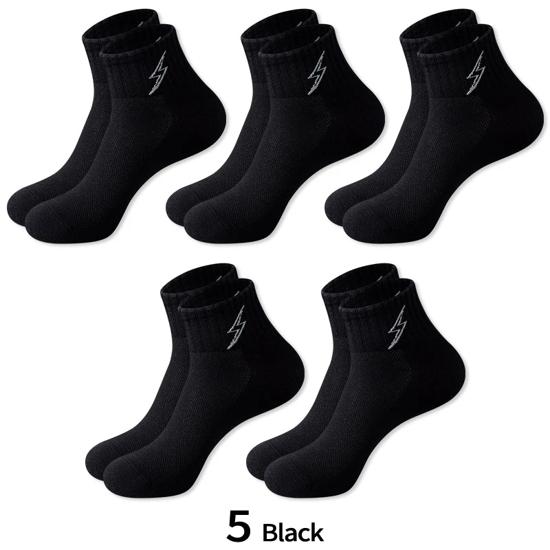 Performance Socks Men Quarter Ankle Athletic Running Hiking Cushion Breathable Ventilation Cotton Sports 5 Pairs