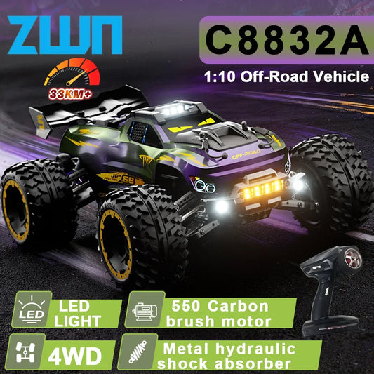 JJRC C8832A 1:10 RC Car 2.4G 4WD High-Speed With Light Large Electric Remote Control Crawler 4x4 Off-Road Vehicle Toy For Kid