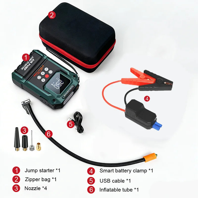 2000A Car Jump Starter Power Bank Portable 150PSI Air Pump Car Battery Emergency Boosters Starting Device Car Starter