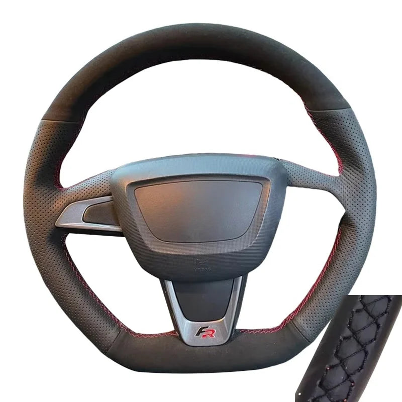 Hand Sewing Soft Suede Car Steering Wheel Cover For Seat Ibiza(6J)(FR/CUPRA) 2015 Mii FR Leather Original Steering Wheel Braid