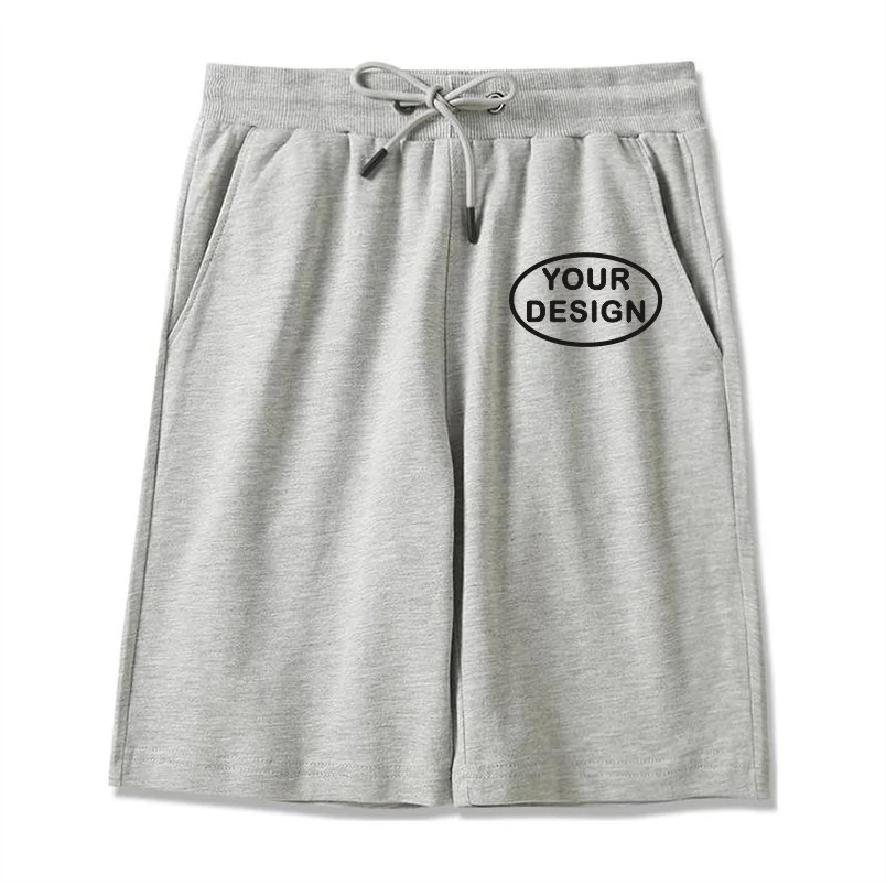 Summer New Men's Pure Cotton Shorts With Custom Printed Embroidery LOGO Outdoor Loose Drawstring Casual Shorts
