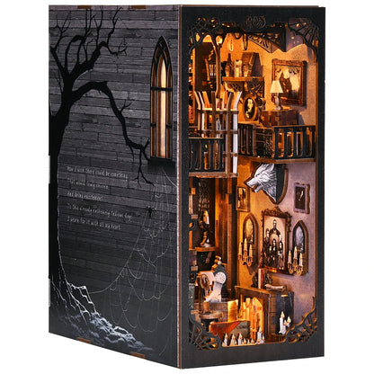 Book Nook Kit The Dark Family DIY Wooden Puzzle Gothic Style Halloween Bookshelf Dollhouse Model Bookend Building Home Dec