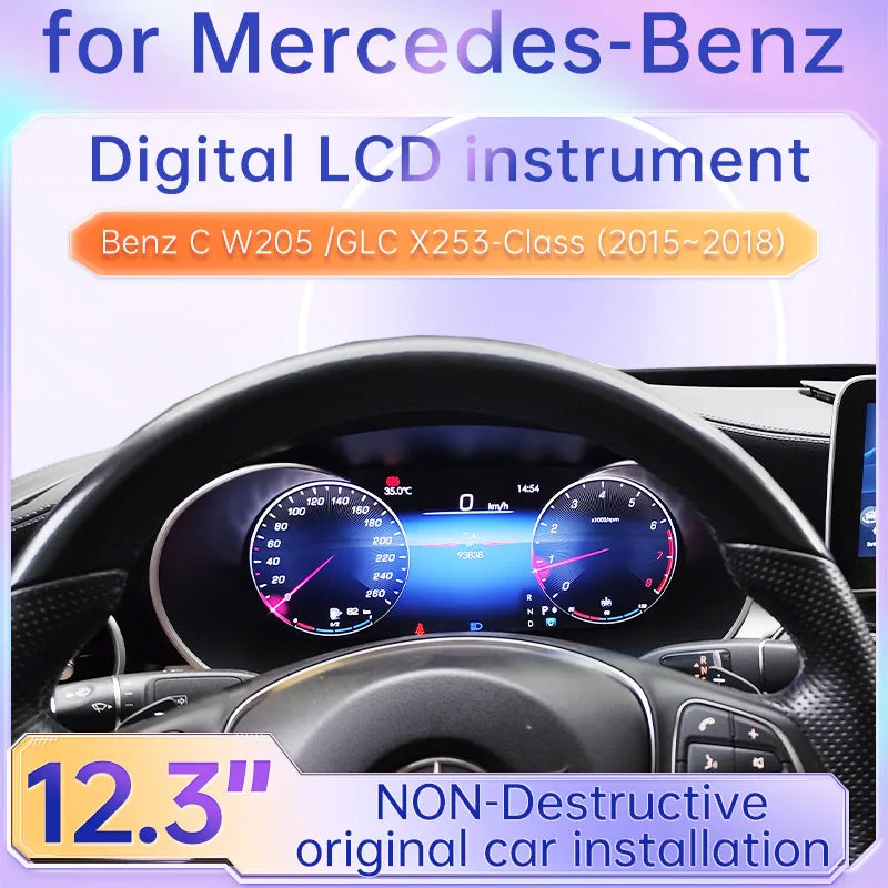 12.3''Digital Instrument Gauge Cluster For Mercedes Benz GLC/C-Class W205 X253 NTG5.0 LCD Dashboard Panel Speedometer Tachometer