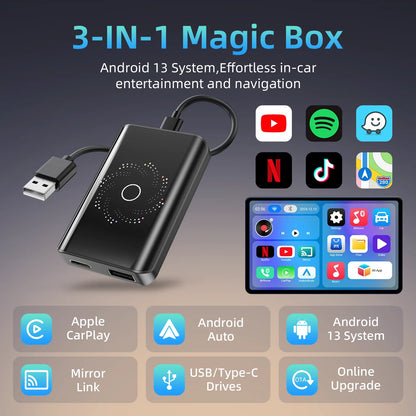Carplay AI Box Android 13 Wireless Android Auto Smart TV Box For Youtube Netflix Toyota Mazda Hyundai Haval GMC Ford MG VW Kia