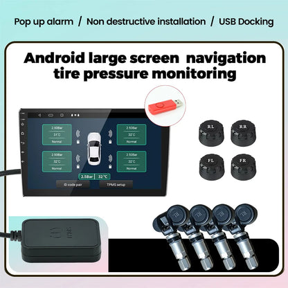 NaviFly Android USB TPMS Tire Pressure Monitoring System Display Alarm System Internal External Sensors For Car Navigation Radio