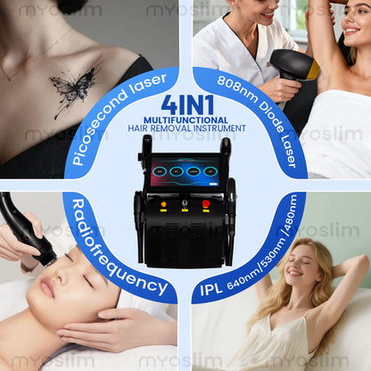 New 4-in-1 Titanium Ice 5000W RF Hair Removal 755/808/940/1064nm, Painless IPL Tattoo Removal Device CE