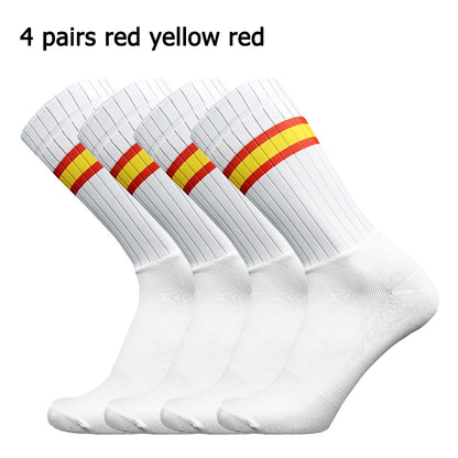 4 Pairs of Outdoor Sports Socks Breathable Lightweight Non-Slip Silicone Striped Cycling Running Socks