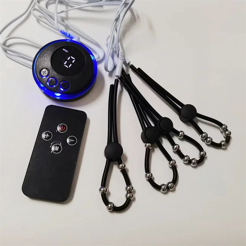 Silicone Cock Rings Male Penis Trainer Massage Male Testis Stimulation Remote Control 8 Modes Electric Shock Adult Toys for Men