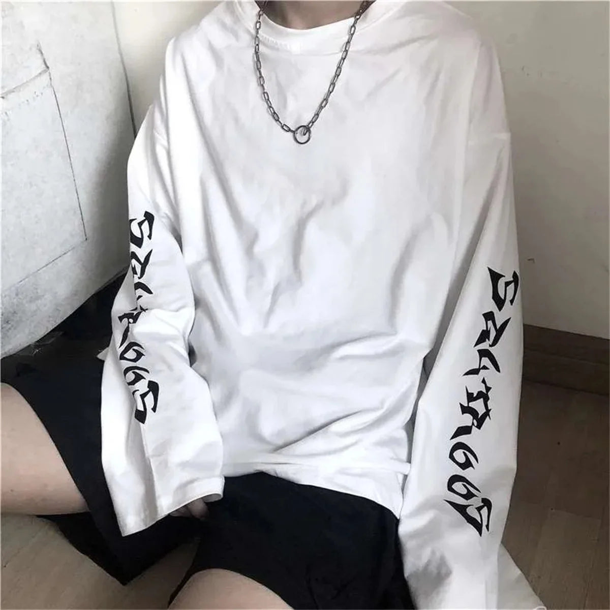 Black Harajuku Tshirt Hip Hop T-shirt Women Black Casual Korean T Shirt Long Sleeve Loose Tshirt Streetwear Autumn Tops Girls