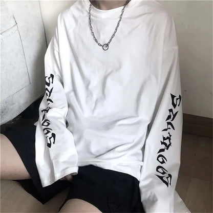 Black Harajuku Tshirt Hip Hop T-shirt Women Black Casual Korean T Shirt Long Sleeve Loose Tshirt Streetwear Autumn Tops Girls