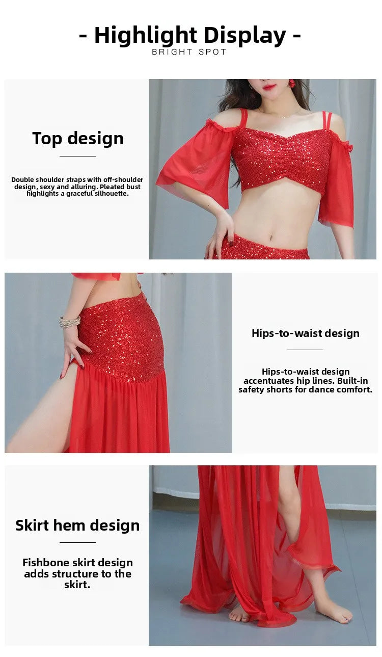 Sexy Sequin Belly Dance Costume 2025 Summer New Arrival High-End Practice Suit Performance Ethnic Dancewear Chinese Manufacturer