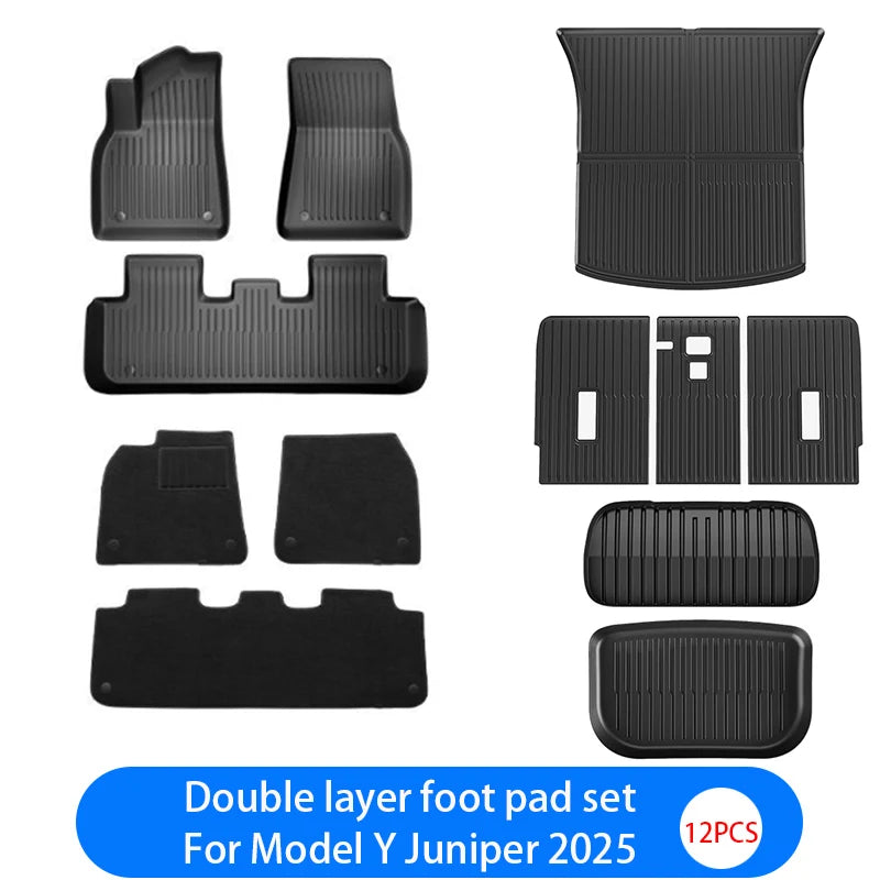 For New Tesla Model Y Launch 2026+ Juniper 2026+ TPE Floor Mats & Cargo Liner, All Weather Trunk Mats Floor Liner Backrest Mats