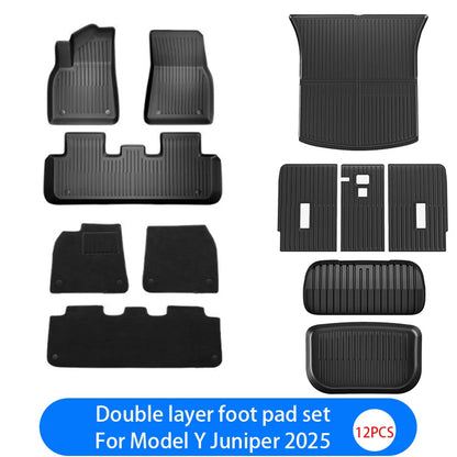 For New Tesla Model Y Launch 2026+ Juniper 2026+ TPE Floor Mats & Cargo Liner, All Weather Trunk Mats Floor Liner Backrest Mats