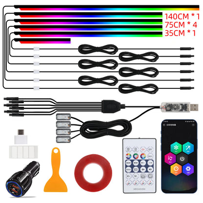 KEVANLY Car Ambient Lights 10 in 1 Footwell Universal RGB Atmosphere Lamps USB APP Remote Cigar Lighter for Tesla Model 3 Y S X