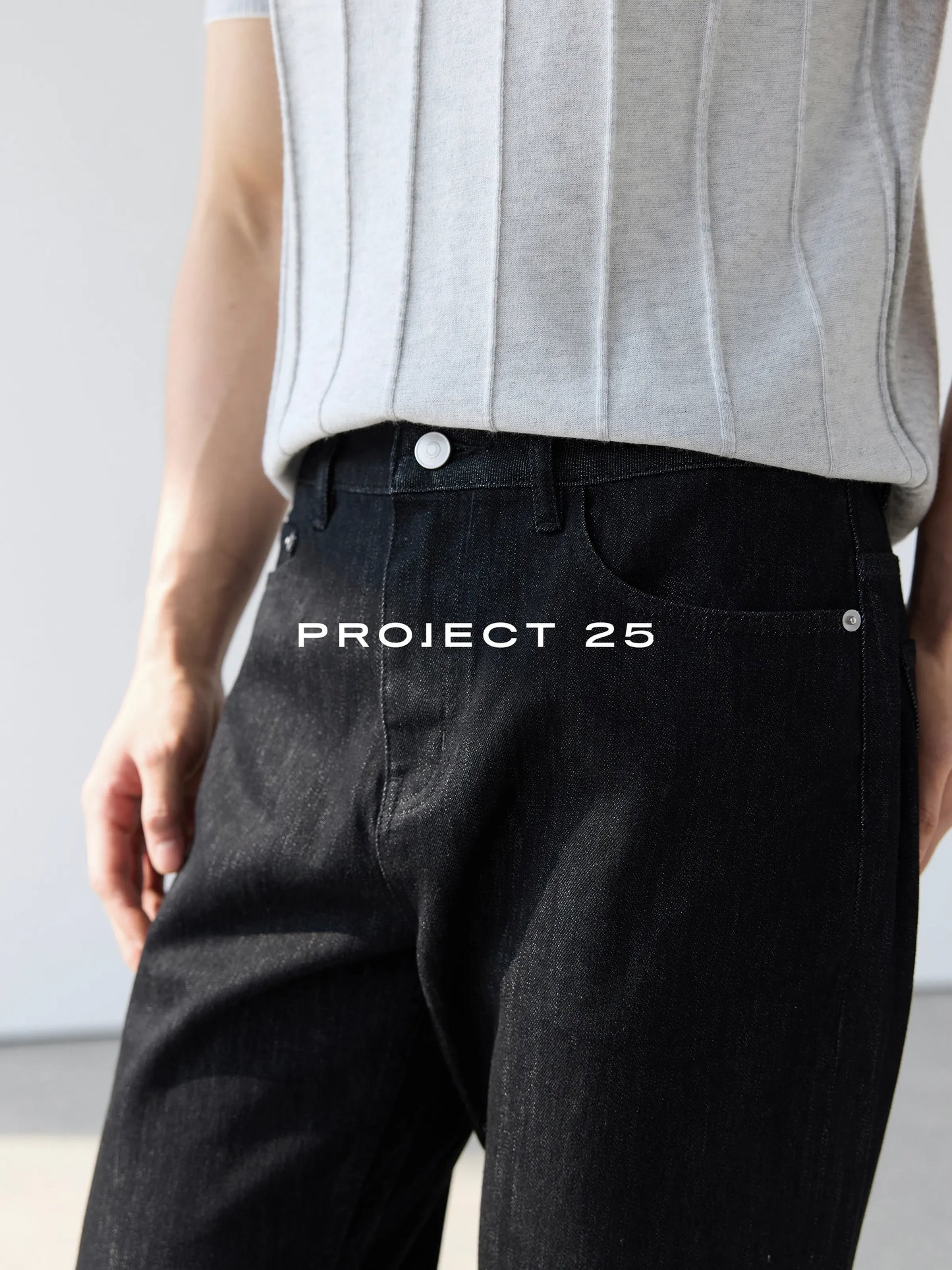 PROJECT 25 Men's Japanese Triacetate Denim Jeans - 11.2oz Black Washed Straight Fit with Slight Stretch Tailored Casual Trousers