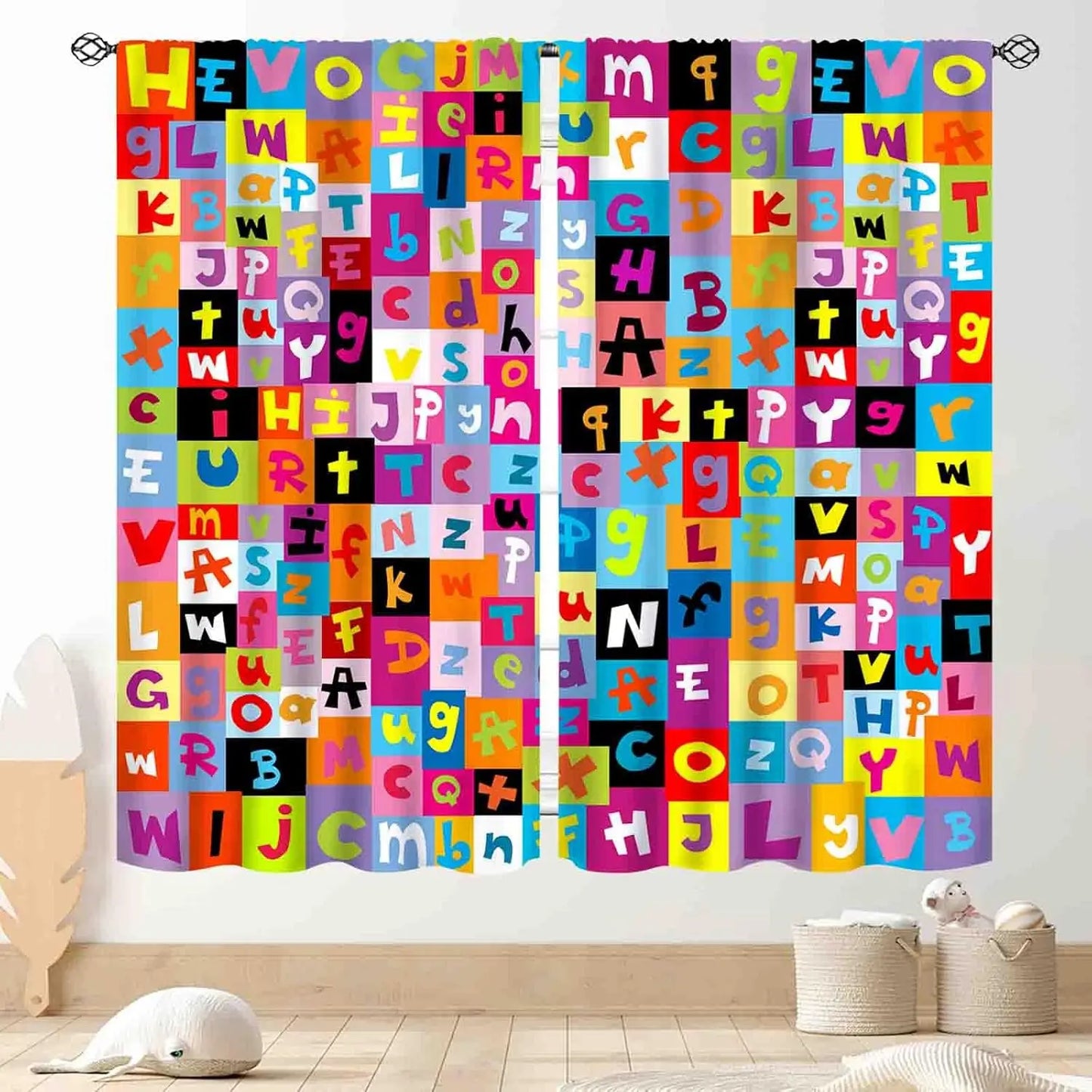 ABC Alphabet Classroom Curtains,Kids Cartoon Animal Educational Learning Cute Colorful Back to School Decorations Window Drapery