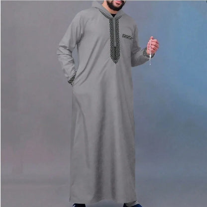 2026 Islamic Muslim Arab Men's Robe Long Sleeve Embroidered Standing Collar Arab Robe Ethnic Costume