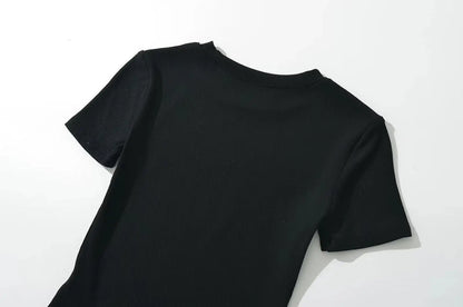 Summer Short Sleeve O-neck Knitted Bodysuits Women Stretchable Slim Basic Solid Color Tops