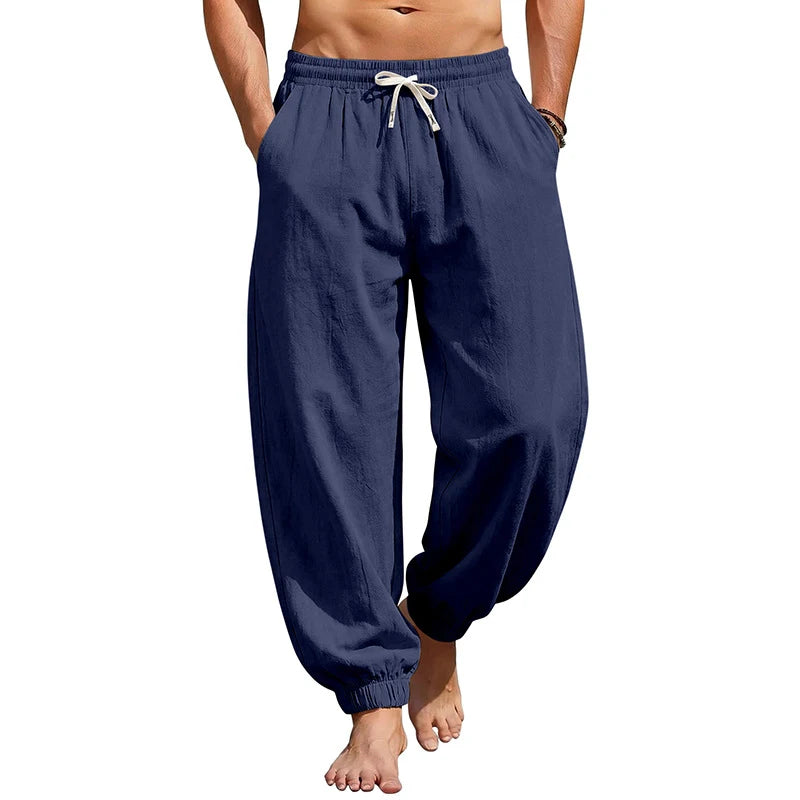 Men Summer Linen Jogger Pants Plus Size, Loose Beach Casual Trousers For TK EU US