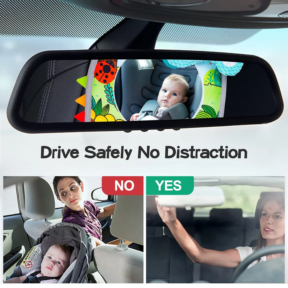 Baby Mirror Car Seat Toys Rear Teether and Crinkle Pape Fun Travel Infant  Tummy Time Toys Babies Carseat Toy for Newborns Gifts