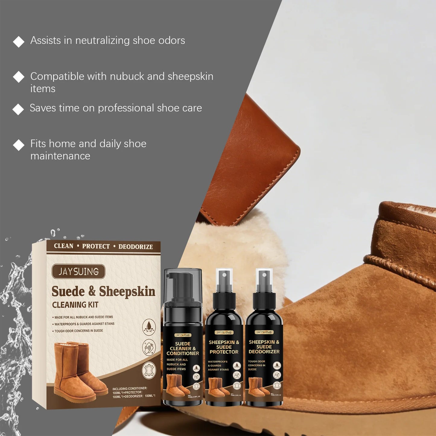 Suede & Sheepskin Clean Kit Nourish Protect Boost Stain Remove Efficiency Resist Water Light Stains Leather Material Cleaner Set