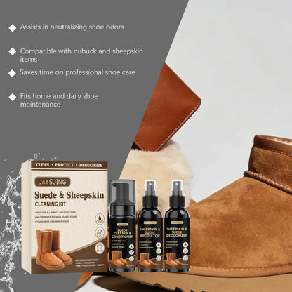 Suede & Sheepskin Clean Kit Nourish Protect Boost Stain Remove Efficiency Resist Water Light Stains Leather Material Cleaner Set