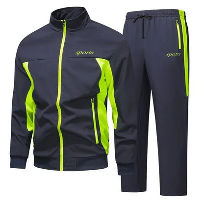 Men's Spring Autumn Track Suit 2 Piece Set Stand Collar Jacket with Pants Casual Sports Running Outfit Matching Athletic Wear