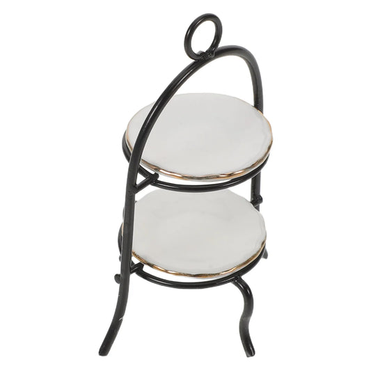 1Set Miniature 2-Tier Dessert Rack 1:12 Scale Kitchen Decor Tiny Cake Stand Cupcake Display Dollhouse Accessories