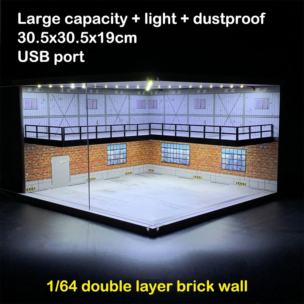 1/64 1/18 1/24 1/32 1/43 Scale Car Garage Diorama Models Set Scene LED Parking Lot Model for Matchbox Hot Wheels Collection