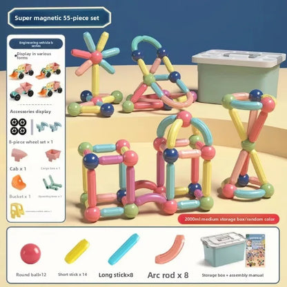 Children's Educational Boy Assembled Building Blocks with Changeable Magnetic Rods Baby Magnet Toys.