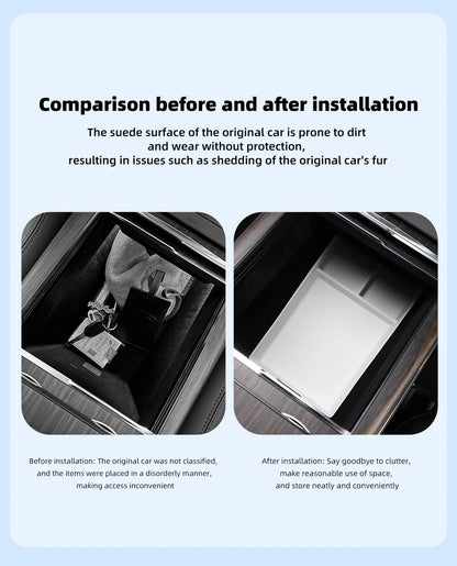 for Tesla Model X Car Under Seat Storage Box Center Console Wireless Charging Pad Armrest Storage Pad Organizer Tray Accessories