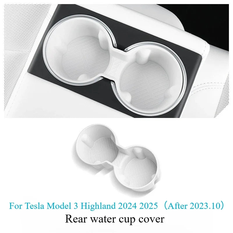 For Tesla Model Y Juniper 2025 White Interior Accessories Center Control Armrest Box Organizer Storage Box Cup Holder New Model3
