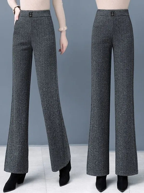 Thickened Fleece Lined Woolen Wide Leg Pants Casual Trousers for Middle Aged And Elderly Autumn Winter New Style Fashionable ...