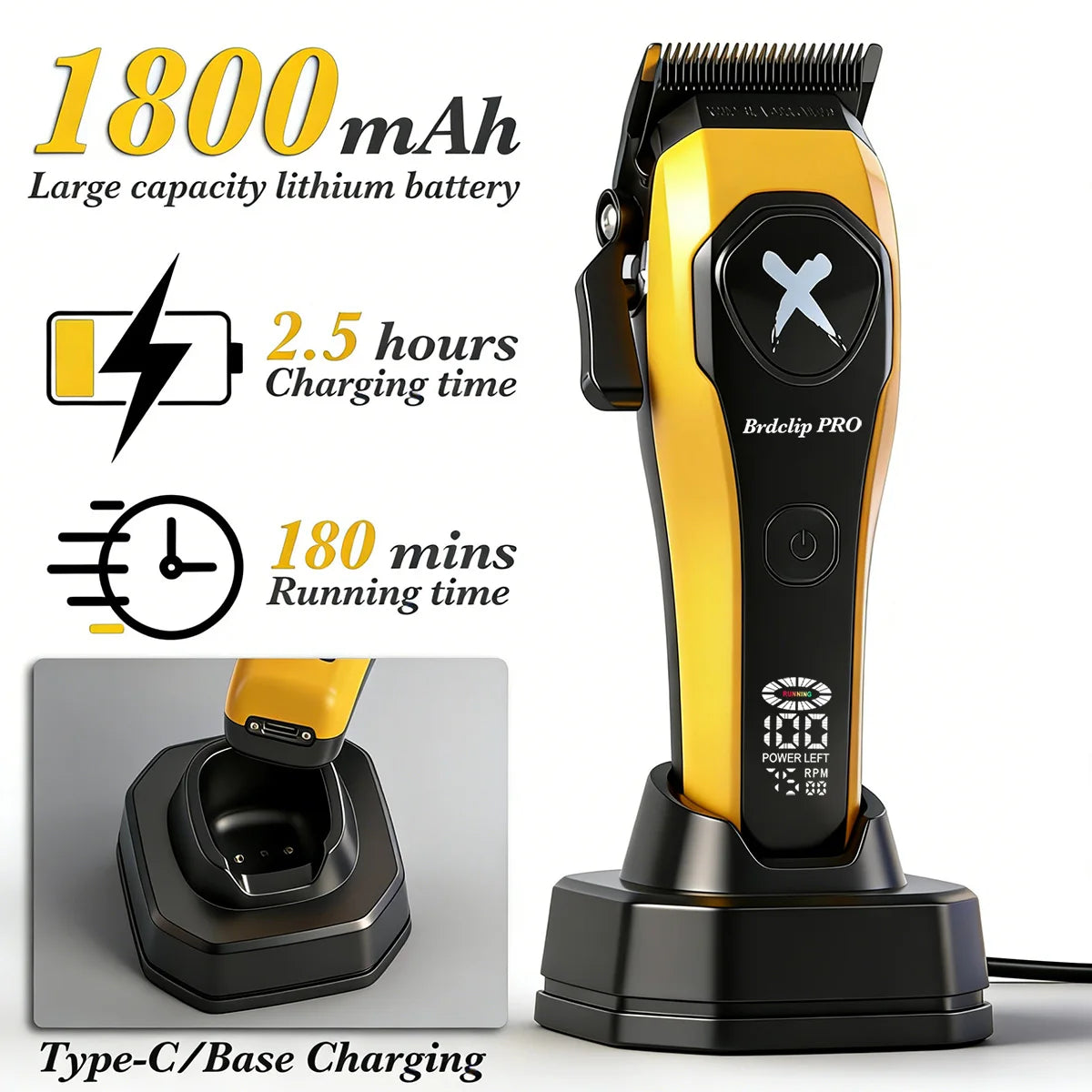 BRDCLIP 619 339 Hair Clippers Cordless Clippers Barber Electric DLC T-Blade Trimmer Portable Detail Trimmer LED Trimmer for Men