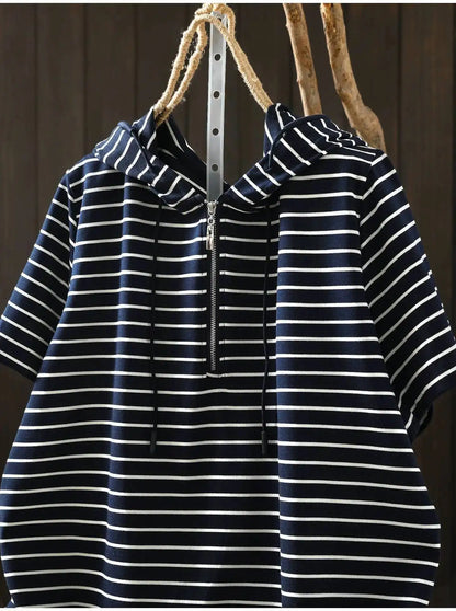 Short-sleeve Women T-shirt Summer 2026 Stylish New Trendy Loose Striped T-shirt ZF2132