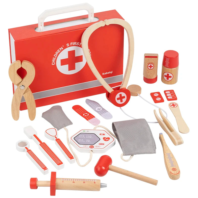 Wooden Pretend Play Doctor Educational Toys for Children Medical Simulation Medicine Chest Set for Kids Role Playing Pretend Toy