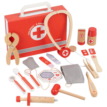 Wooden Pretend Play Doctor Educational Toys for Children Medical Simulation Medicine Chest Set for Kids Role Playing Pretend Toy