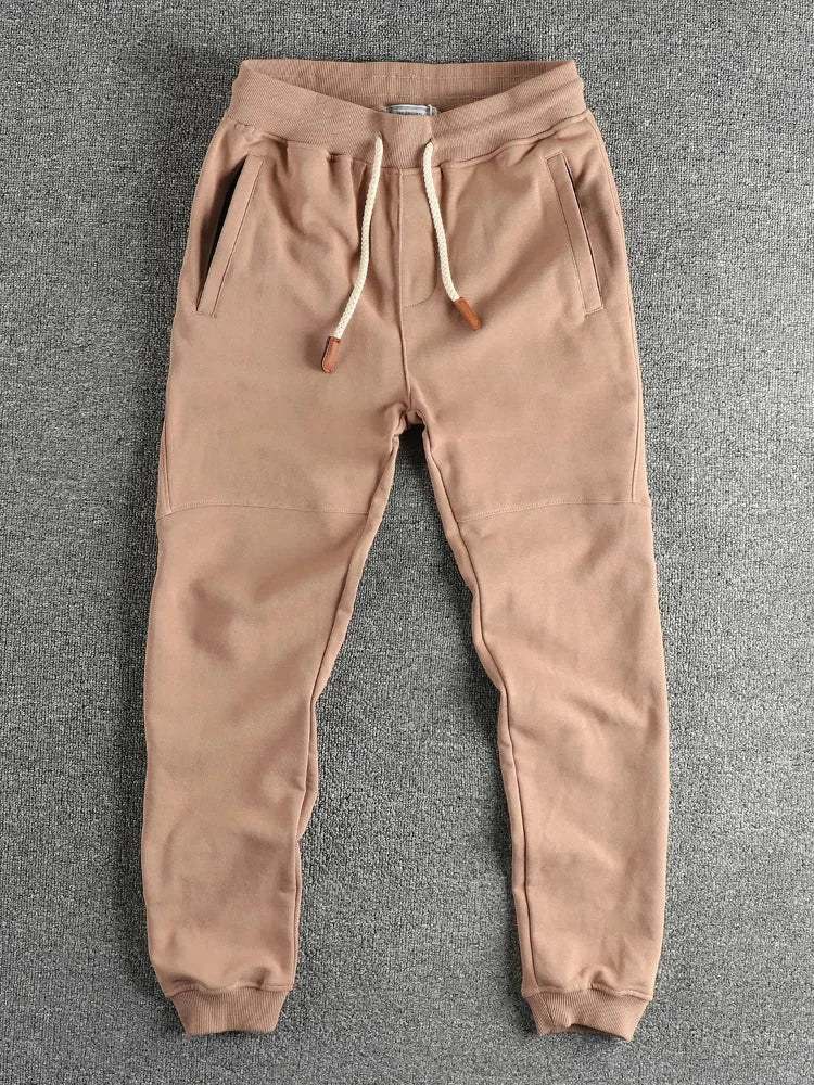 Autumn New American Retro Terry Cloth Solid Color Sweatpants Men's Simple Washed Drawstring Casual Sports Youth Ankle-tied Pants