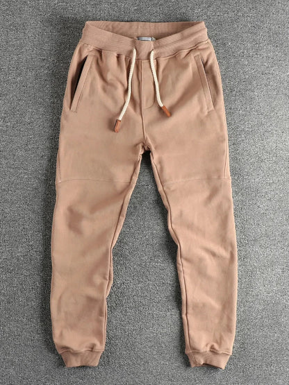 Autumn New American Retro Terry Cloth Solid Color Sweatpants Men's Simple Washed Drawstring Casual Sports Youth Ankle-tied Pants