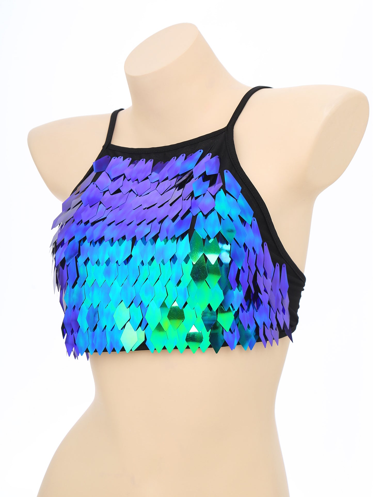 Shiny Sequin Tassel Bra Top Sexy Mini Lace-up Tank Top Camisole for Women Dancing Nightclub Crop Top Vests Bralettle Clubwear
