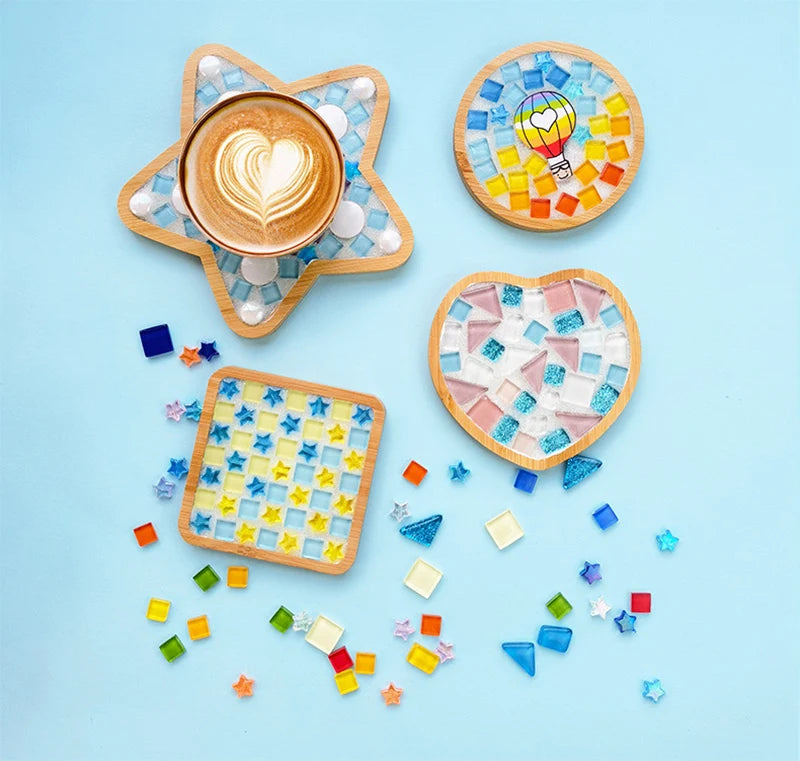 DIY Handmade Coaster Creative Mosaic Crystal Bamboo Material Kits Cup Mat Parent-child Hand Craft Toy Kids Gift