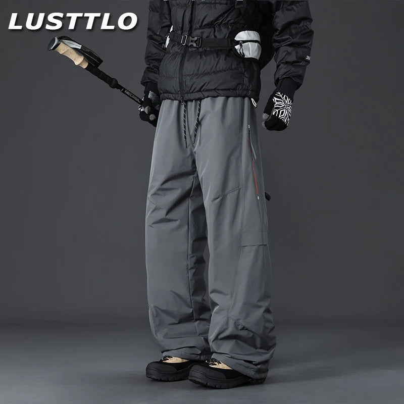 Large Size Winter Outdoor Casual Duck down Thermal Thickened Straight Leg Pants Men's Hiking Trousers Windproof And Cold-resi...