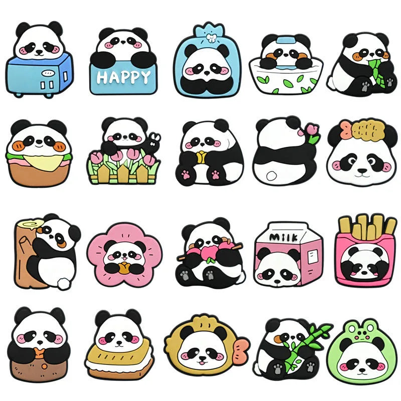 1/20/50/100Pcs Panda Series Shoe Charms Cute animal Shoes Accessories Decoration Clog Sandal Buckle Bithday Holiday Party Gifts