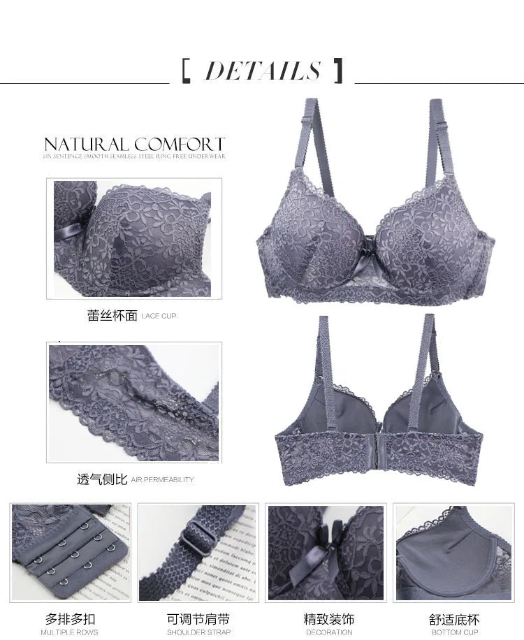 2025 New Sexy Bras Set 34/75 36/80 38/85 40/90 42/95 44/100 BC Cup Underwear For Women Push Up Bow Lingerie
