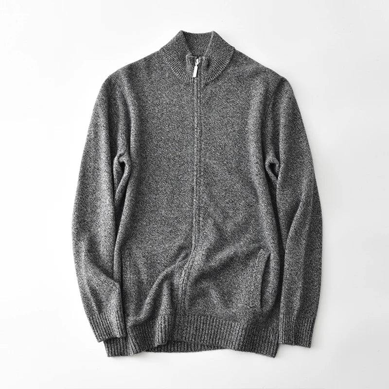 New 100% pure cashmere sweater sweater coat men's semi-high-necked zipper cardigan floral yarn padded warm coat