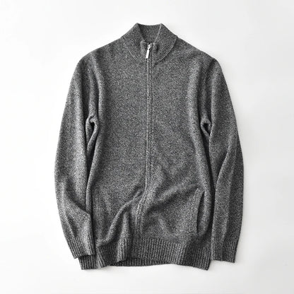 New 100% pure cashmere sweater sweater coat men's semi-high-necked zipper cardigan floral yarn padded warm coat